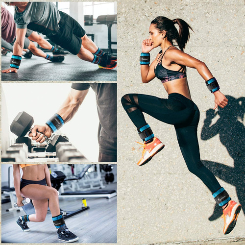 Tobilleras Deportivas Con Peso Ajustable Correa Velcro Azul Azul