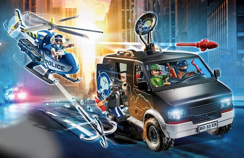 Playmobil Persecución De Helicóptero Policía Y Van De Ladrón