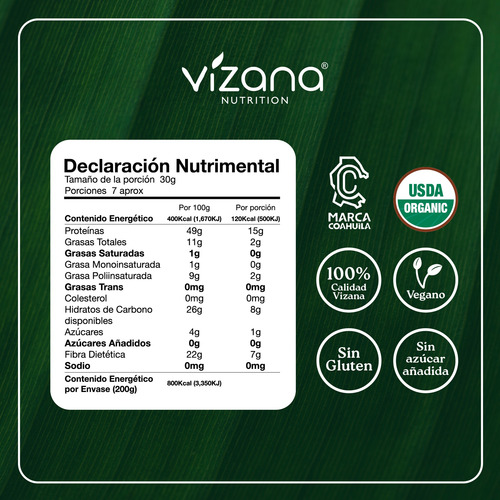 Corazones De Hemp Orgánico 200g Vizana Nutrition