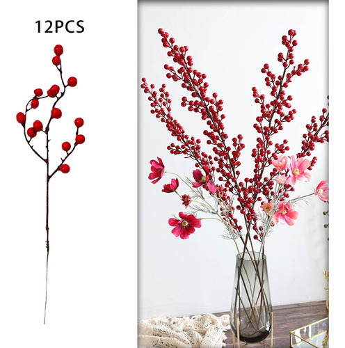 Z 12 Pçs Flores Artificiais De Natal Bagas Ramos Frutas