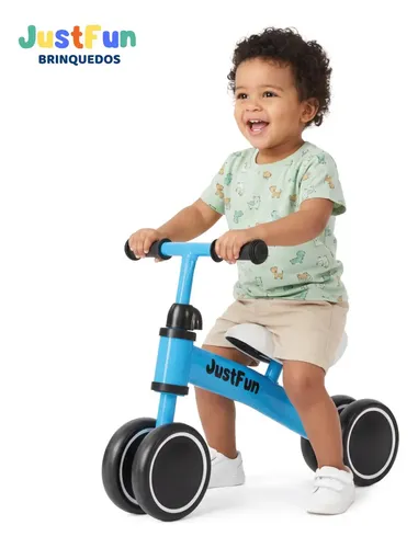 Bicicleta de Equilíbrio Infantil 4 Rodas 1 a 3 Anos JustFun Brinquedos Cor Azul
