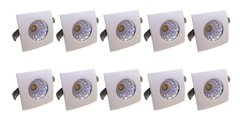 Mini Spot Led Dicróica 1w Cob Quadrado Branco Quente Kit 10