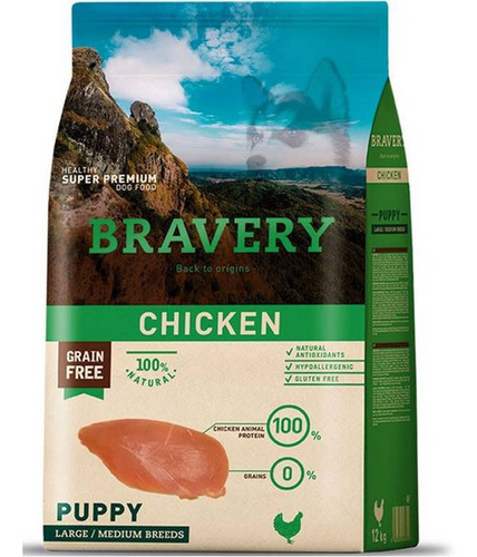 Alimento Perro Bravery Chicken Puppy Large Medium 12kg. Np