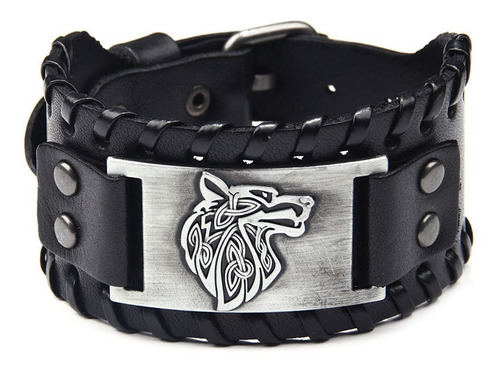 Pulsera Brazalete De Cuero Estilo Wolf & Man Lobo Vintage