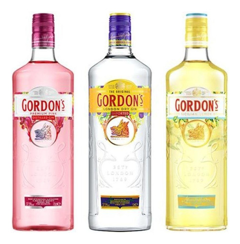 Combo Gin Gordon's 750ml + Gin Pink 700ml + Gin Lemon 700ml