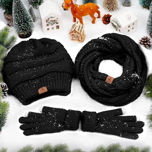 Invierno Gorro Bufanda Guantes, Cálido De Punto De Vell...