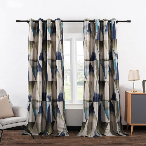 Blue Geometric Printed Blackout Curtains 84 Inches Long...