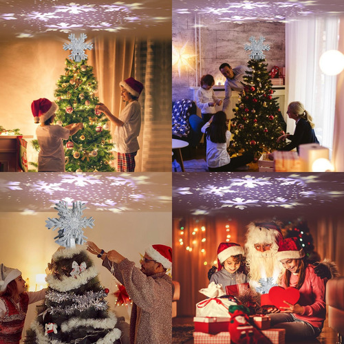 Punta De Árbol De Navidad Con Proyector 3d, Copo De Nieve ,