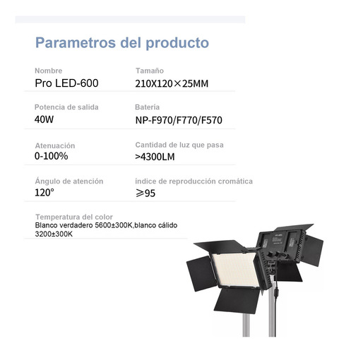 Luz De Video Con Batería Np-f550/570 Y Trípode,2 Piezas