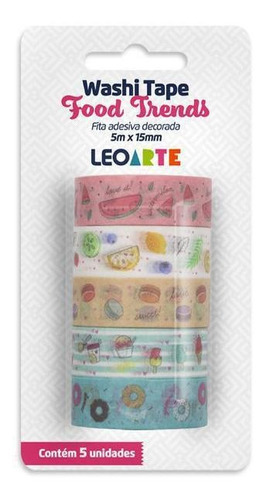 Fita Adesiva Washi Tape Food Trends 5m X 15mm - 5 Unidades