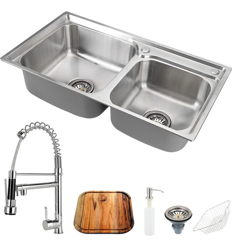 Cuba Para Cozinha Gourmet Pia Dupla Aço Inox Com Acessórios E Tábua De Corte Ticunas E Torneira Monocomando Gourmet Munim Pingoo.casa