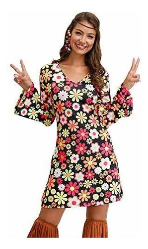 Disfraz Talla Large Para Mujer De Vestido Hippie De Los 60s