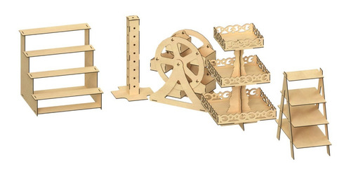 Imagen 10 de 10 de Kit Para Mesa De Dulces Cupcakes 5 Piezas Mdf - Rge01
