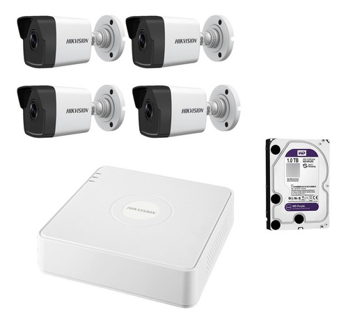 Kit Ip Full Poe Hikvision Nvr 8 Ch + 4 Bullet 2mp + Disco