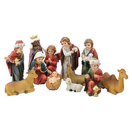 Set Navidad Religiosa Para Niños Con 8  Nacimiento Rojo