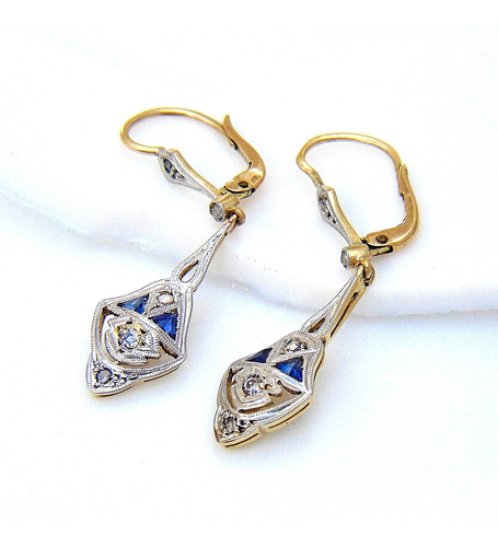 Aros Oro Pendant Art Deco Diamantes Y Zafiros Art Deco 2,7gr