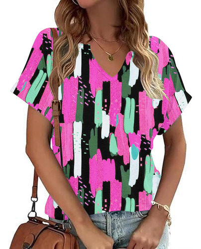 Top Holgado Suave De Manga Corta Con Cuello A Cuadros Casual