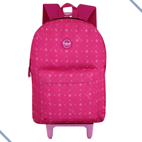 Mochila Escolar Rodinhas Rabisk Lua Estrela Juvenil Feminina Cor Rosa-chiclete Desenho do tecido lua e estrela