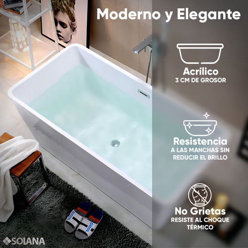 Solana Kit Tina De Baño Blanca Rectangular De Acrílico Slim 150x80x60 Cm + Grifo Independiente Tipo Cuello Cisne Monomando Gold Rose / Kit De Lujo Completo Blanco/goldrose Para Cuarto De Baño
