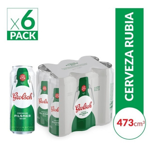 Imagen 1 de 1 de Cerveza Grolsch Lata Lager 473cc - Pack X6 Latas