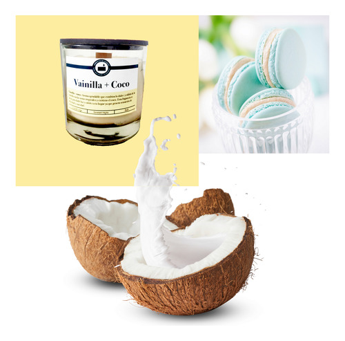 Vela Aromática De Soja Frasco Vidrio C/tapa Crema Lisa Vainilla Y Coco