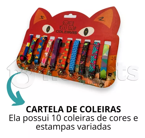 CARTELA - COLEIRAS DE SILICONE C/ GUIZO PARA GATOS - DISPLAY C/ 10