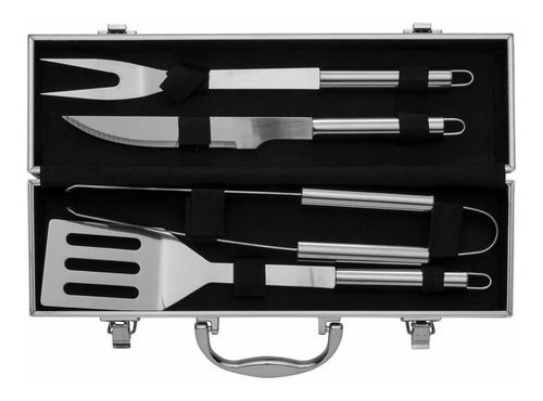 Imagem 2 de 4 de Kit Churrasco Com 4 Peças Em Inox - Maleta De Alumínio