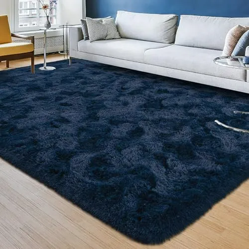 Alfombra Azul Marino Peluda 4x6 Pies Para Dormitorio O Sala