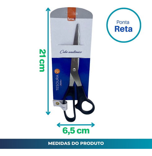 Tesoura Profissional Inox Multiuso Escritório 21cm Kit C/3un