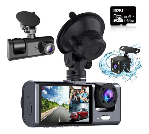 3 Channel Dash Cam Front And Rear Inside,1080p Full Hd 170 D