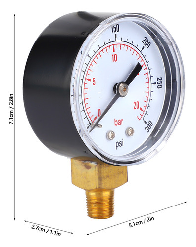 Manómetro De 0 A 300 Psi, 0-20 Bar, Esfera De 50 Mm, 1/8 Bsp