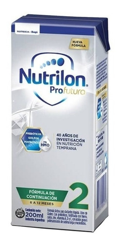 Imagen 1 de 1 de Leche de fórmula líquida sin TACC Nutricia Bagó Nutrilon Profutura 2 sabor neutro  en brick 30 unidades de 200g - 6  a 12 meses
