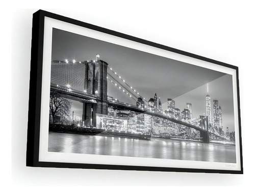 Quadros Decorativos Sala Ponte New York Manhattan Bridge Pb Cor Preto Armação Preto