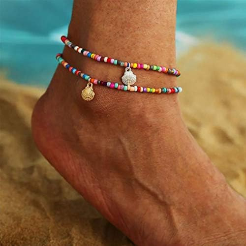 Bomine Boho Shell Tobillera Pulsera Arco Iris Colorido Con C