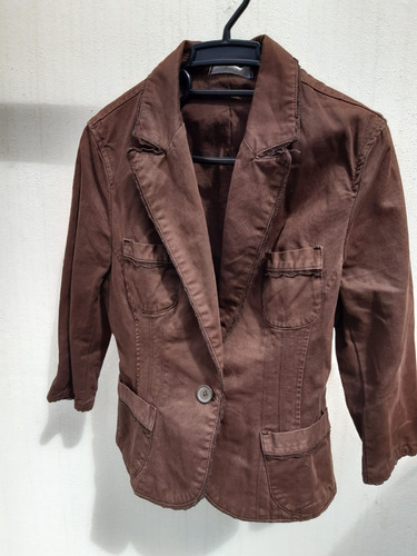 Chaqueta Marron Dama C/bolsillos Un 1 Boton Manga 3/4 Impeca