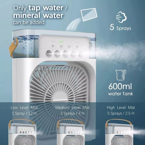 Enfriador De Aire Personal Ventilador De Aire Acondicionado Portátil Mini Enfriador Evaporativo Con Luz Led De 7 Colores Temporizador De 1/2/3h 3 Velocidades De Viento Y 3 Modos De Enfriamiento Azul