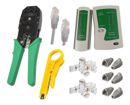 Kit Pinza Crimpeadora Rj45 + Fichas + Tester Utp Red