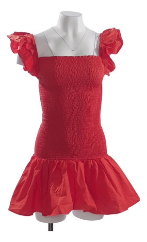 Zara Vestido Midi Rojo Liso Para Mujer Talla S