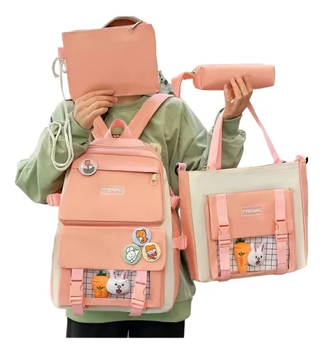 Kit Mochila Morral Escolar Coreana Conjunto Bolsas