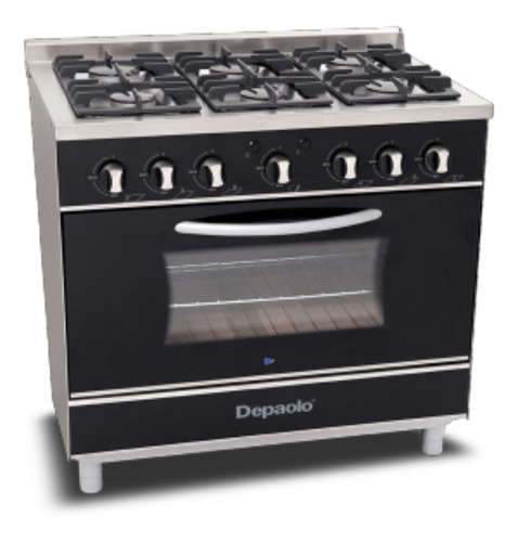 Cocina Depaolo Cristal a gas/eléctrica 6 hornallas  negra puerta con visor 140L