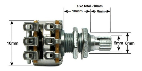 Imagem 2 de 2 de Potenciômetro Mn 100k 16/18 Balanço Circuito Contrabaixo