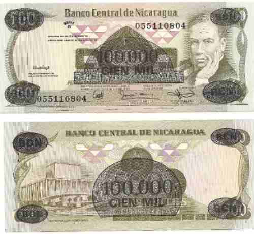 Billete Nicaragua 100.000 Cordobas Del Año 1987 Sin Circular