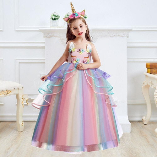 Vestido De Unicornio Niños Para Niñas Con Apliques De Flores