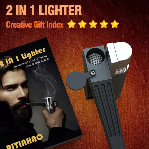 Encendedor De Metal Con Pipa Plegable De Cigarrillos A Prueba De Viento Saiviek, Encendedor De Cigarrillos De Una Sola Llama, Llama Ajustable Y Gas Butano Recargable,con Herramientas De Ajuste