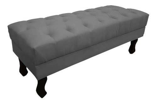 Puf Recamier Baú Luis Xv Capitonê 1,00m Suede Cinza