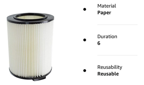 Filtro Aspiradora Ridgid Wd0670 Wd1270 Wd1680 Hd0900m W1450