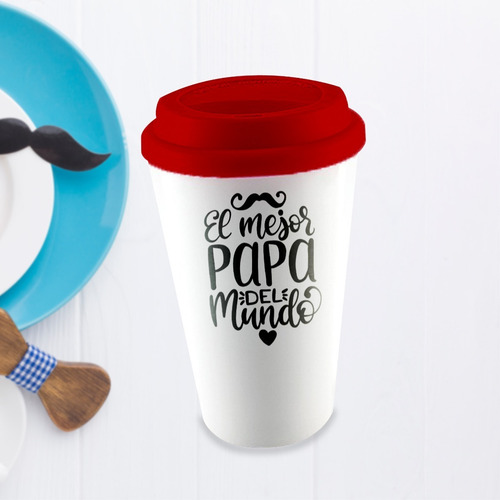 Imagen 2 de 9 de Vaso Térmico De Cerámica Regalo Día Del Padre 12oz Tapa Goma