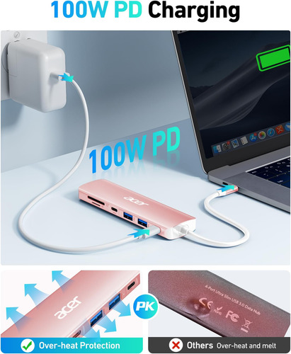 Hub Usb Acer, Adaptador Multipuerto Usb C A Hdmi 7 En 1, 2 P