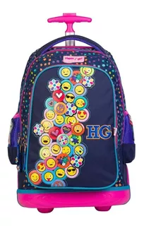 Mochila Escolar Con Ruedas Happy Girl Chenson Emojis Hg62973-9 Color Azul marino