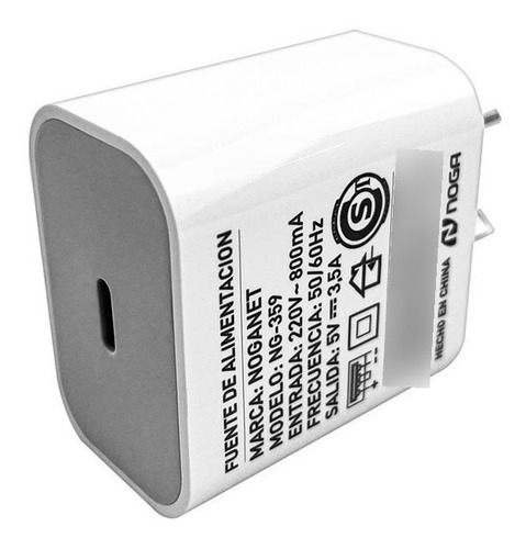 Imagen 2 de 10 de Cargador Usb Tipo C Adaptador Pared iPhone Rapido Noga Ng359